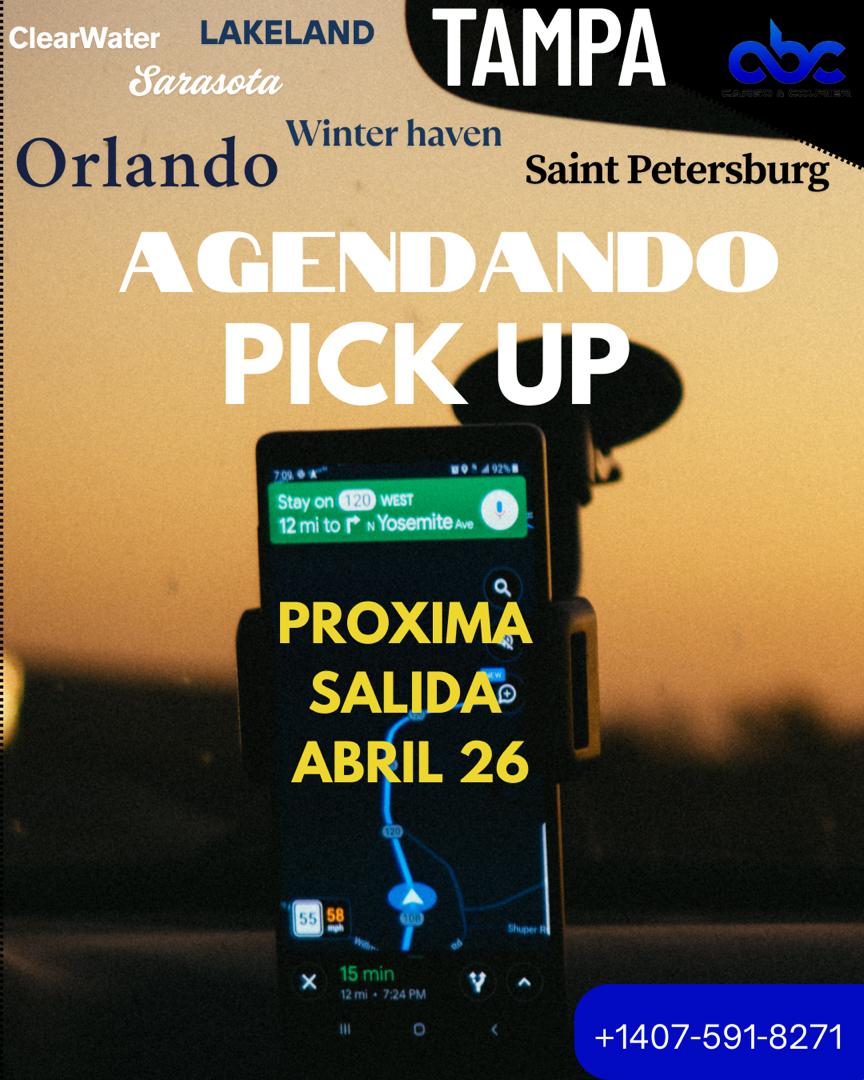 Flyer Abc Cargo & Courier — Próxima salida abril 26 desde Tampa, Orlando, Lakeland, Sarasota, Clearwater, Winter Haven y Saint Petersburg